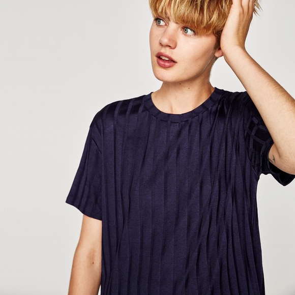 Zara Blue Ribbed Stripe Shirt - Picture 5 of 7